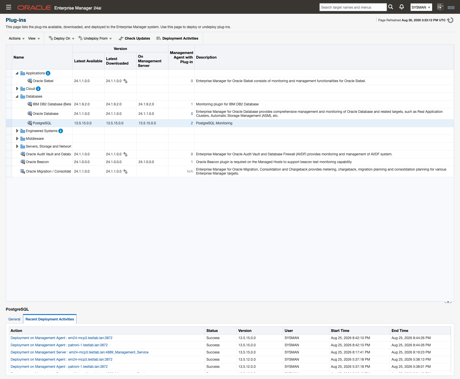 The Plug-ins page showing the PostgreSQL plug-in after import