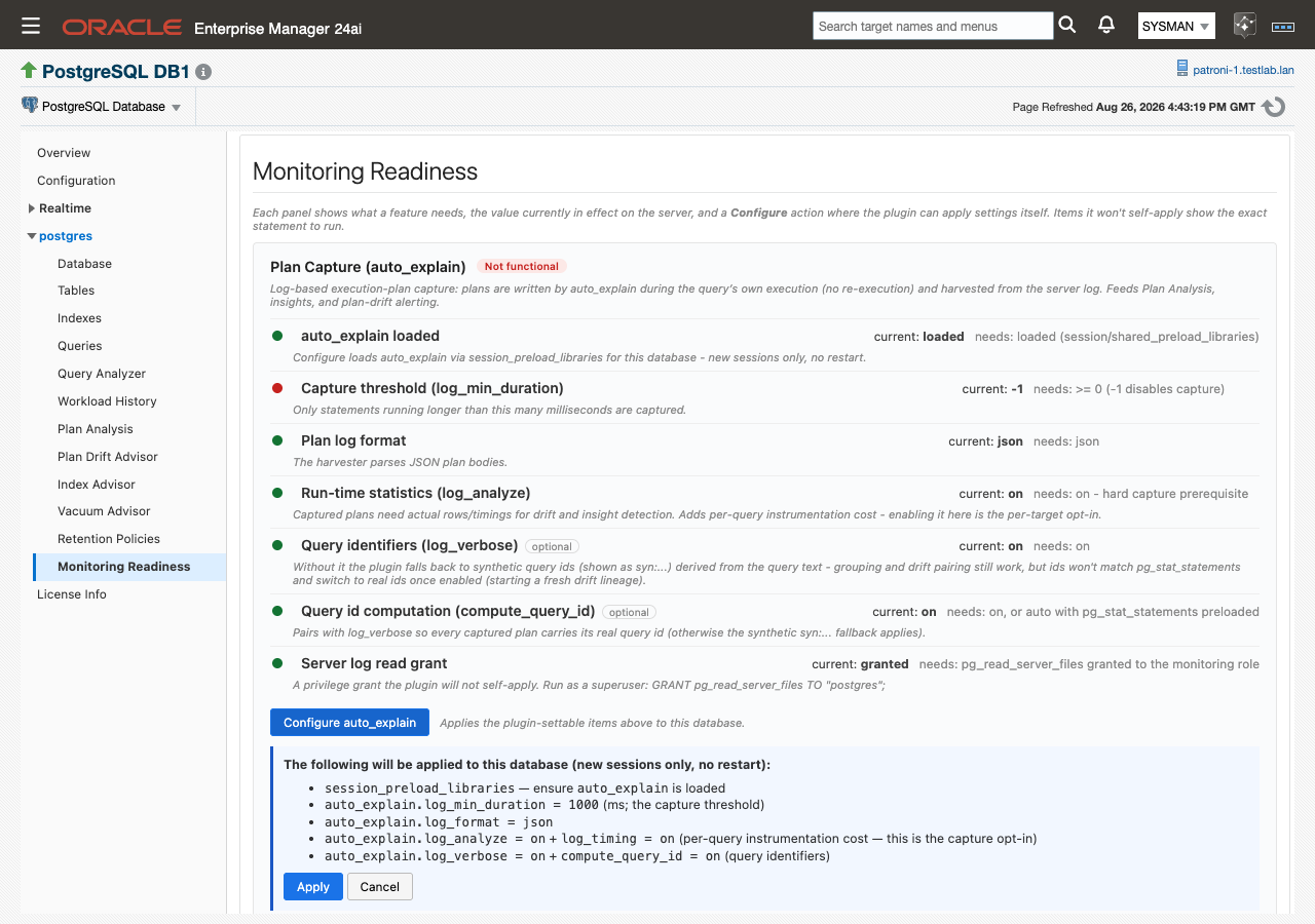The inline confirmation listing the settings that will be applied