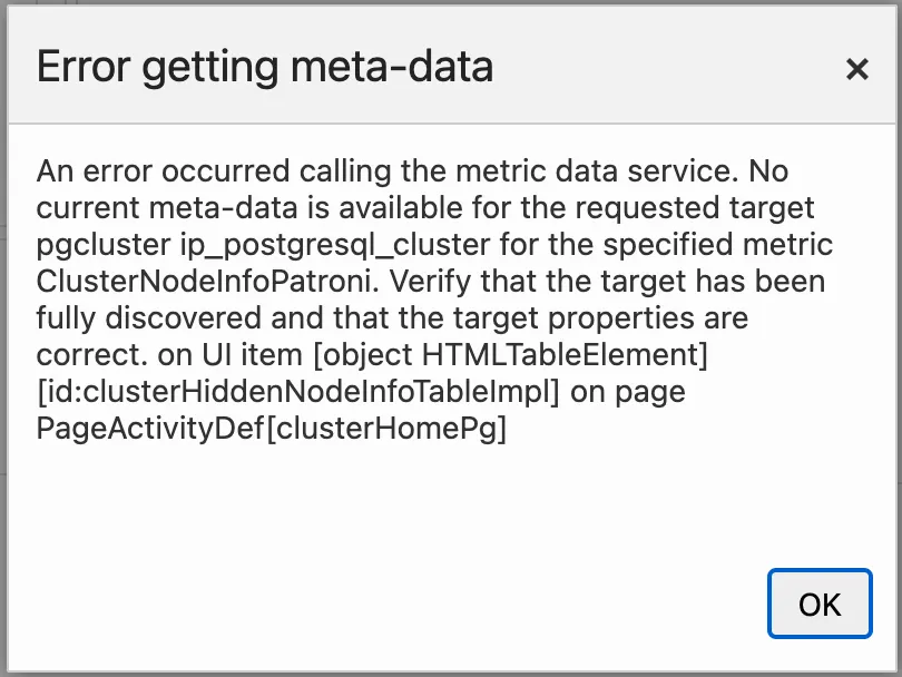 Error getting meta-data popup