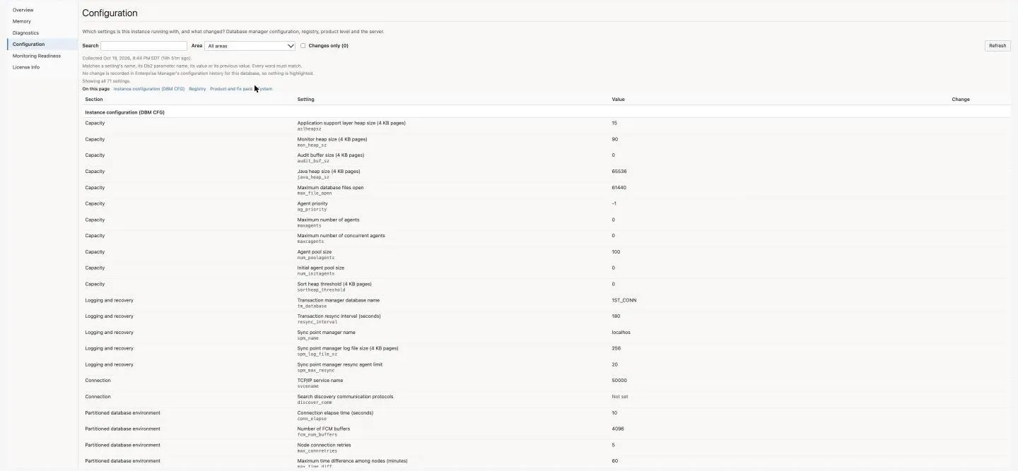 IBM Db2 Instance Configuration page