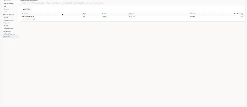 License Info page: the Licenses table