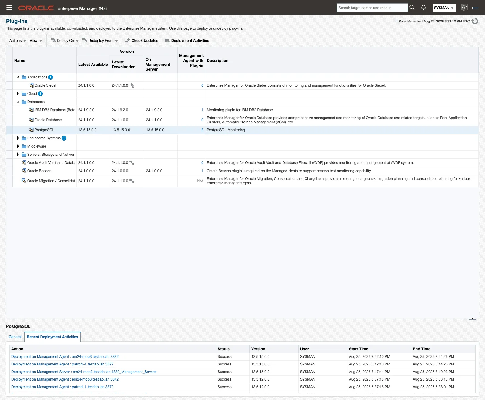 The Plug-ins page showing the PostgreSQL plug-in after import