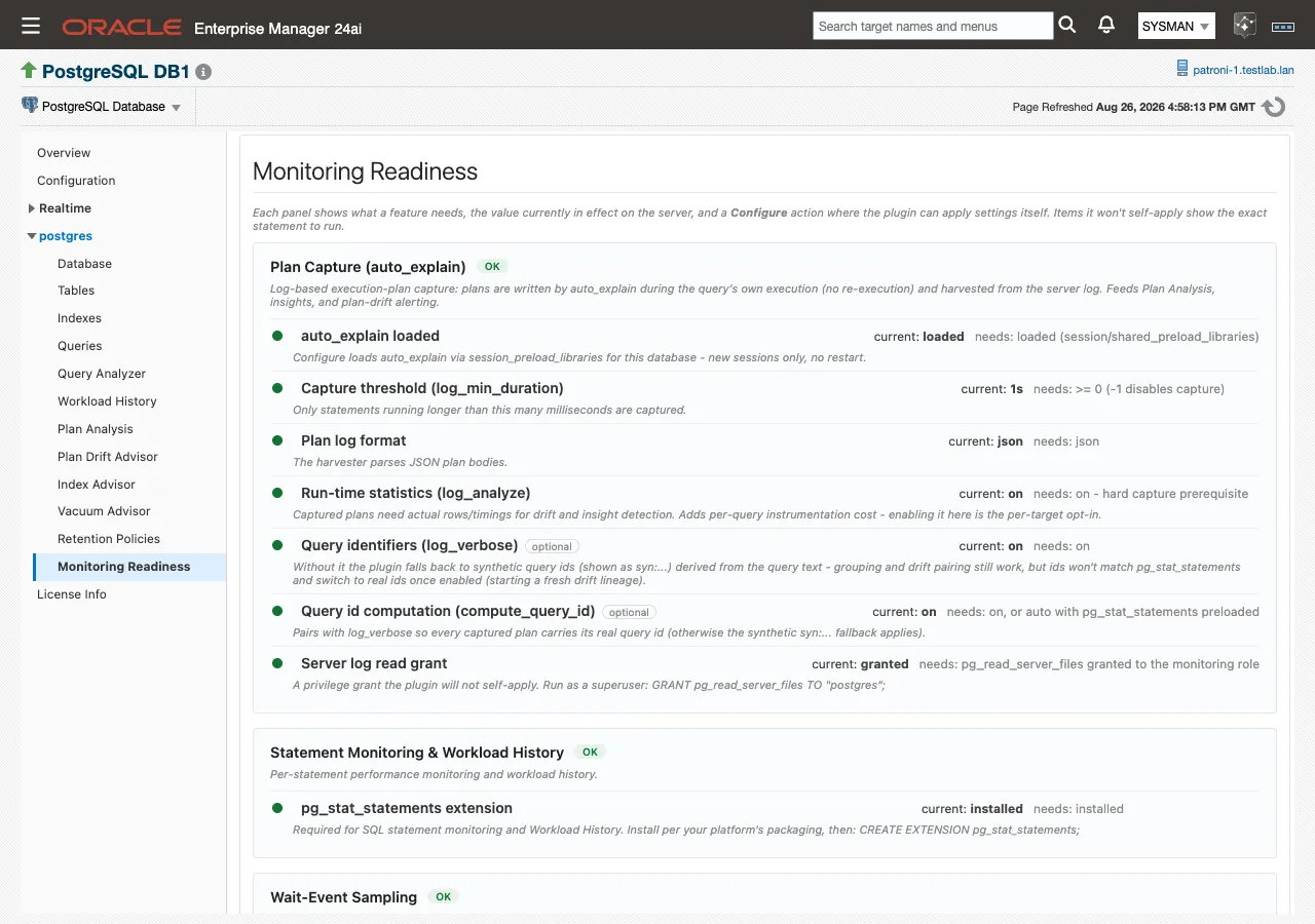 The Plan Capture panel after Apply, with every item green