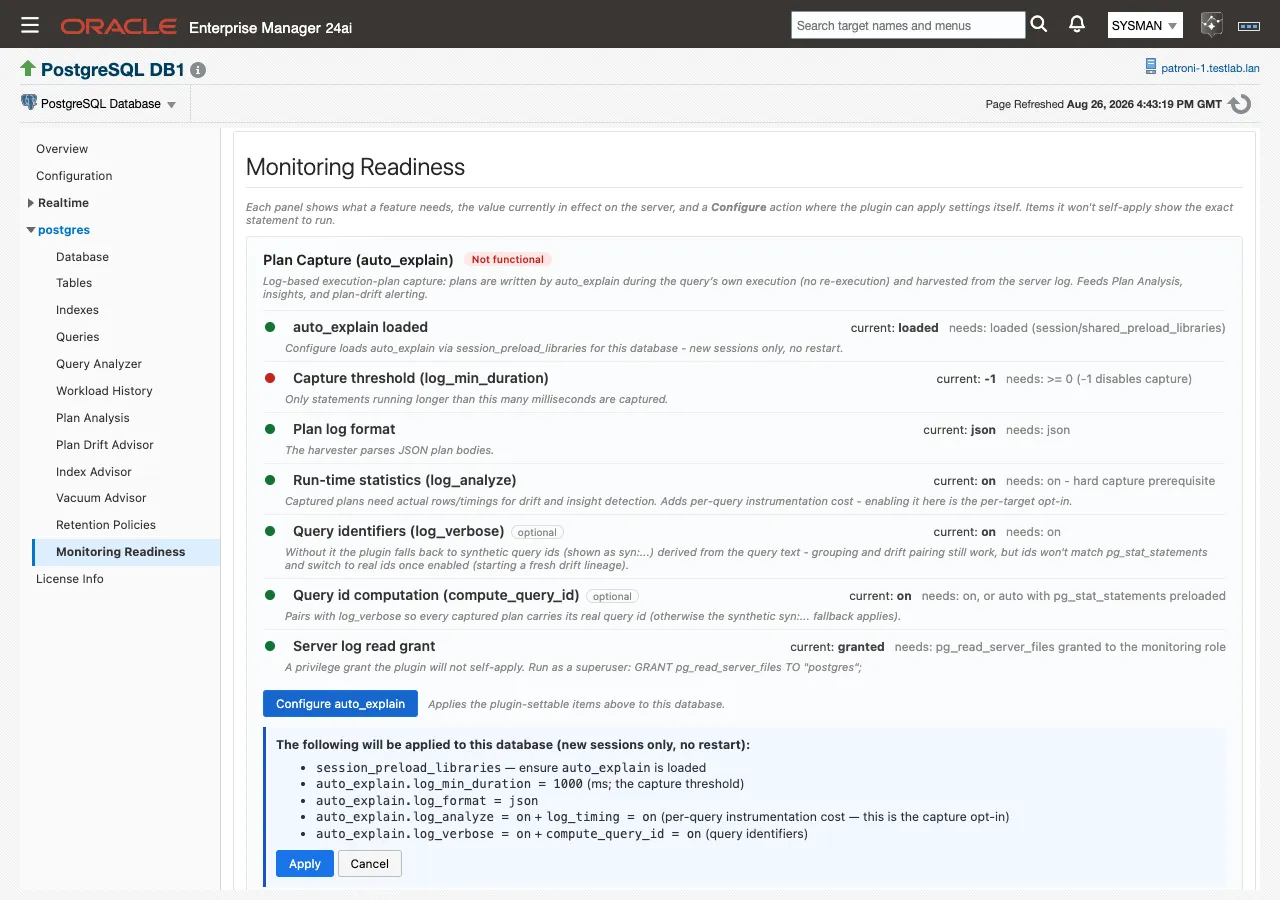 The inline confirmation listing the settings that will be applied